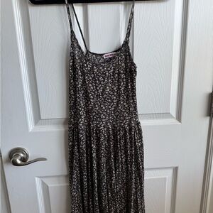 Brandy Melville Black and Cream Floral Mini Dress